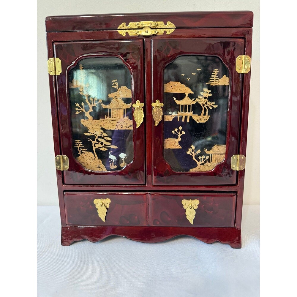 Vintage CHINESE LACQUER Jewelry Music Box DIORAMA Style